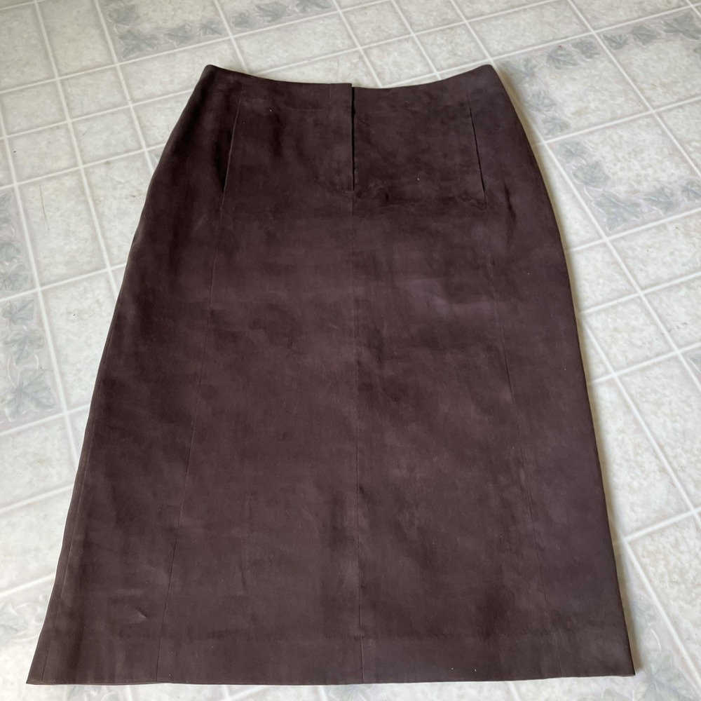 Talbots Faux Suede Skirt 8 Brown Pencil 90's Vintage Dark Academia Cozy Eclectic